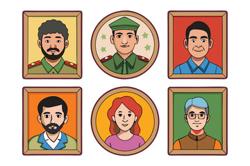 Artistic portraits of people in colorful frames, representing diverse characters and unique personalities in a creative style