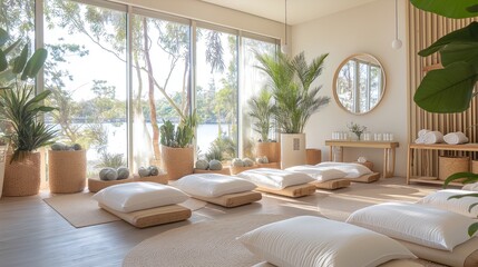 Serene holistic clinic environment with natural light and calming decor