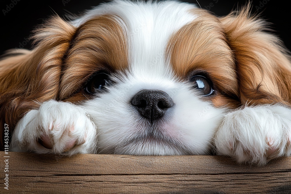 Aufkleber a hyper-realistic close-up of a shih tzu puppy face, capturing every strand of its fluffy fur and it