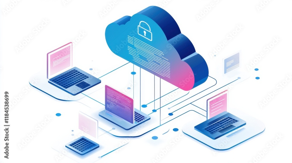 Poster Isometric of Cloud Computing and Data Storage Technology in Modern Office Environment