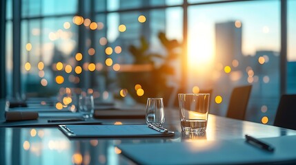 Sunlit Modern Meeting Room with City View