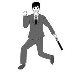 Full body illustration of young man in suits jumping.