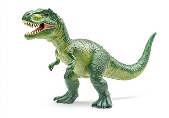 Obraz premium A green dinosaur toy with a mouth open and teeth showing