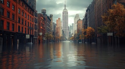 Obraz premium York streets submerged in water from climate change-induced flooding