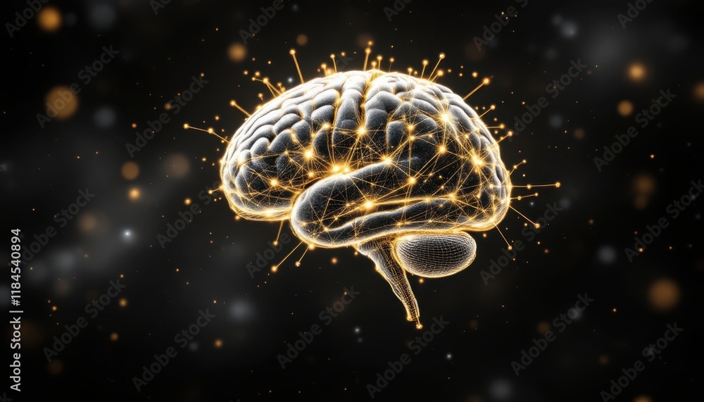 Poster glowing neural brain network on dark background