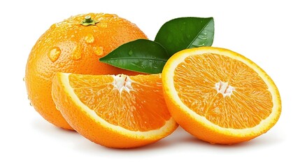Fototapeta premium Juicy Oranges with Dewdrops: A Vibrant Still Life