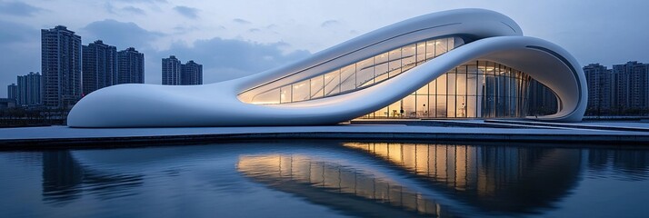 Futuristic Research Center: Abstract Visualization of Innovation Hub. High-Resolution AI-Generated Design Illustrating Advanced Technology, Scientific Breakthroughs, and Enhanced Customer Experience i