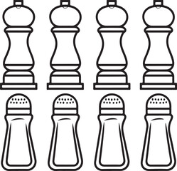 pepper mills and salt shakers set line art