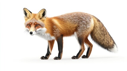 Fototapeta premium A realistic illustration of a fox standing on a white background.