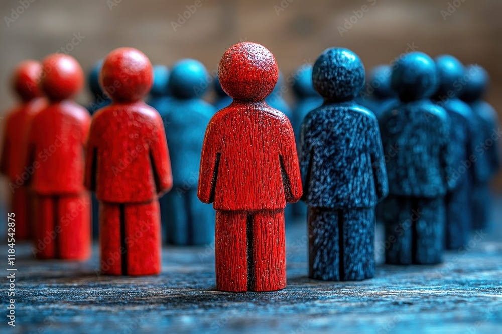 Aufkleber group of colorful wooden figurines representing diversity and unity in a social conceptual illustrat