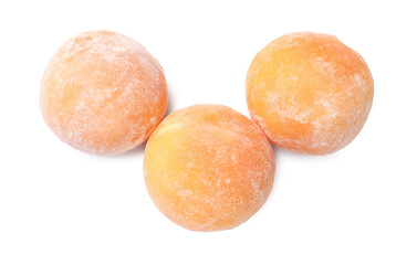 Delicious mochi isolated on white, top view