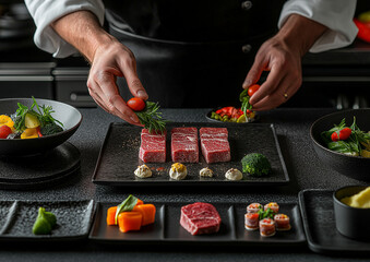 chef preparing waygu