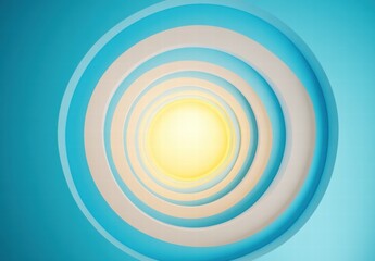A blue and white circle with a yellow sun in the center