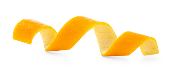 Twirl of orange peel isolated on white