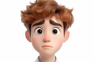 Sad Cartoon Boy Portrait, 3D Animated Character with Upset Expression