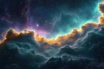 Fototapeta premium cosmic dream portal ethereal space landscape with swirling nebulas glowing star clusters and mysterious celestial bodies in deep purple and teal