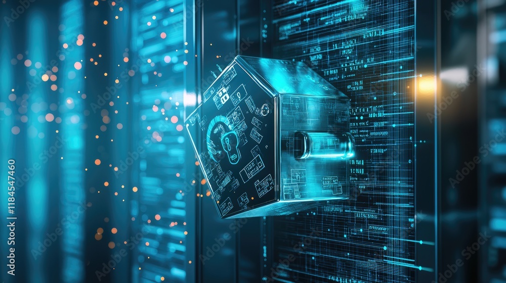 Poster smart home security system, network data center visualization