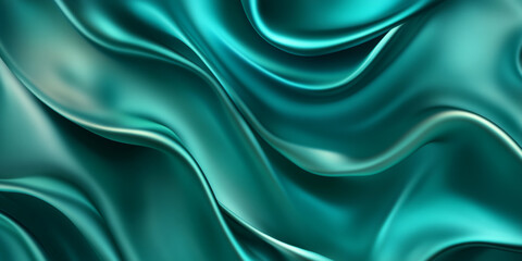 Obraz premium Deep jade green silk background. Draped satin with metallic shimmer and soft shadow waves. Elegant blank design template.