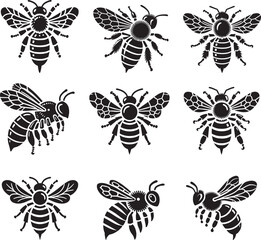 set of bee silhouette