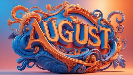 Obraz premium AD 3D illustration letter august, surrounded by ornate decorative and ornamental shapes 