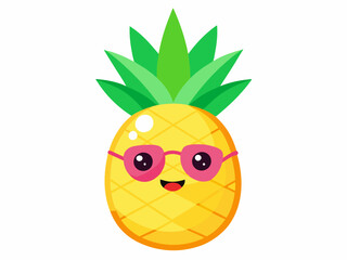 Cute Cartoon Pineapple with Smiling Face and Pink Sunglasses – Fun Tropical Fruit Illustration