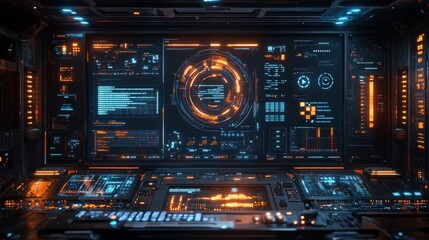 Obraz premium Futuristic Control Room: Sci-Fi Interface and Technology