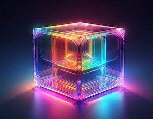 illuminated glass cube neon colors abstract art