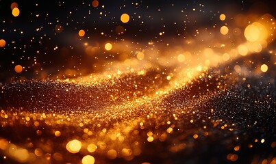 Obraz premium A mesmerizing display of shimmering golden particles on a dark background, evoking a sense of magic.
