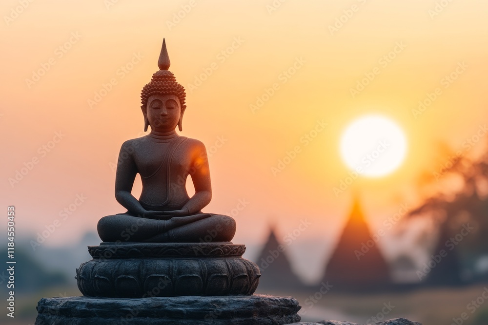 Aufkleber a simple silhouette of a thai ubosot against a gradient background, emphasizing its iconic triangula