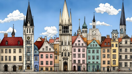 Fototapeta premium European Cityscape Illustration