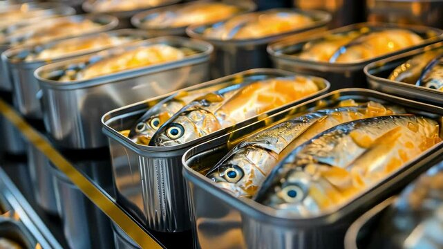 close-up of canned fish. Selective focus