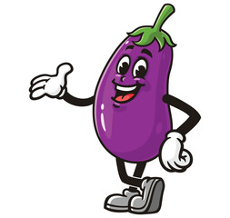 Eggplant Cartoon Character Mascot Illustration Vector Clip-art Hand-drawn Logo Design