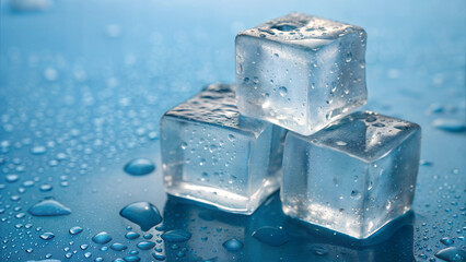 ice cubes on blue background