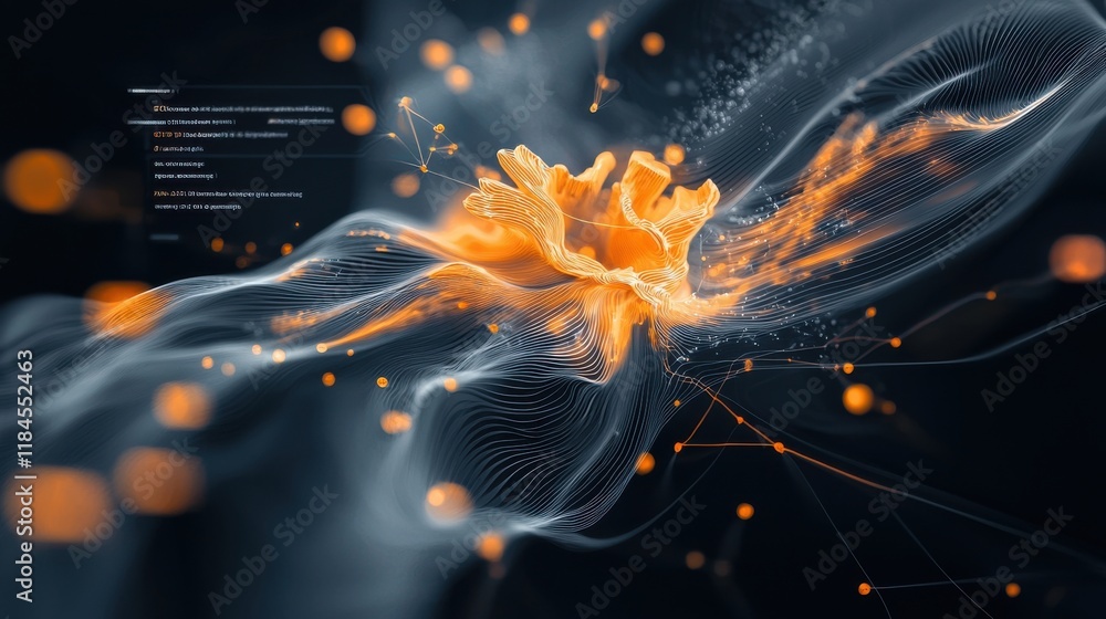 Poster captivating digital explosion of luminous particles and dynamic energy flows