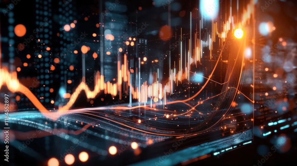 Poster dynamic financial data charts and graphs visualizing economic trends and investment analysis