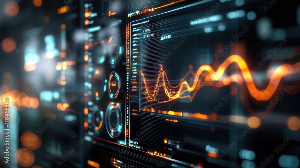 Poster futuristic digital dashboard with animated data visualizations and infographic elements showcasing f