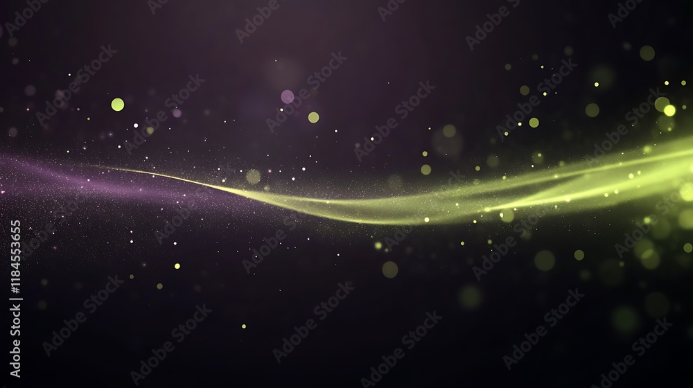 Poster abstract glowing wave with particles on dark background