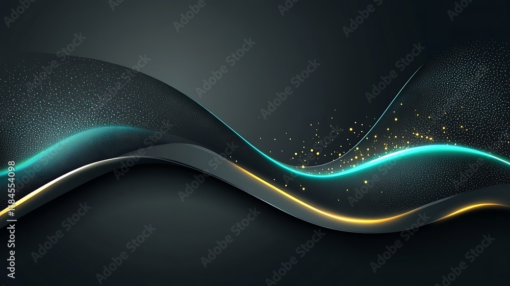 Poster abstract dark wave with glowing lines and particles