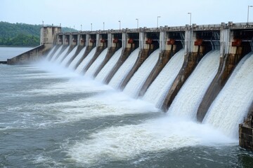 Serene Flowing Water Over Dam Gates