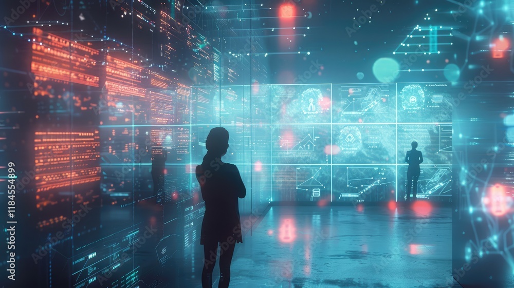 Poster a collaborative team engages in data analysis within a futuristic, high-tech environment. the scene 