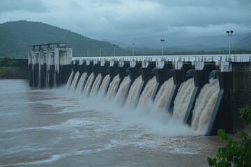 Serene Flowing Water Over Dam Gates