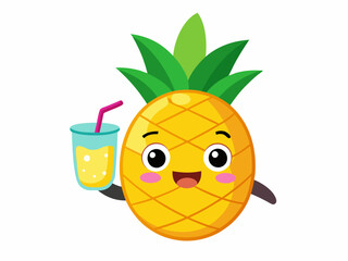 Cute Cartoon Pineapple Character with Smiling Face – Holiday-Themed Tropical Fruit Illustration