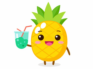 Cute Cartoon Pineapple Character with Smiling Face – Holiday-Themed Tropical Fruit Illustration