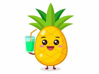Cute Cartoon Pineapple Character with Smiling Face &ndash; Holiday-Themed Tropical Fruit Illustration