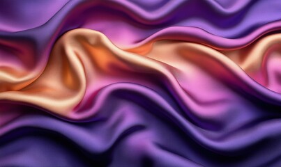 Fototapeta premium A flowing fabric in vibrant shades of purple, orange, and pink, showcasing texture and movement.