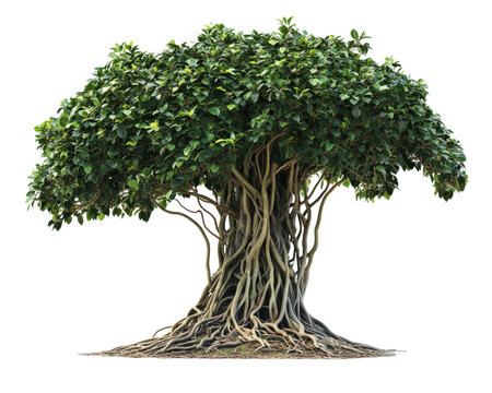 lush Amazonian strangler fig vine with intricate roots and dense foliage, showcasing its unique growth pattern and vibrant green leaves. tree structure is both captivating and complex