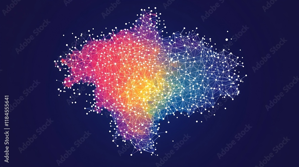 Poster rainbow plexus network on dark background