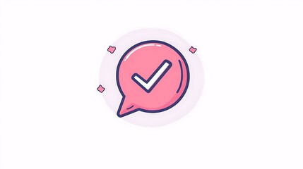 Pink speech bubble with checkmark on white