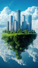 Image of Futuristic Green Tech Investment: AI-Generated Abstract Background for World Environment Day. Eco-friendly 32K Design Showcasing Smart Cities and Low-Carbon Solutions. High-Resolution Visuals for Sust printed on Printed Glass Basin Splashbacks