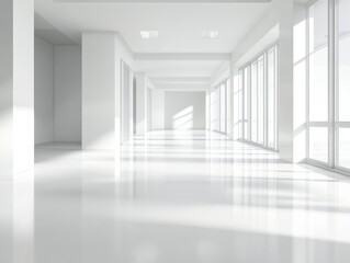 Sunlit Modern White Office Corridor Architecture